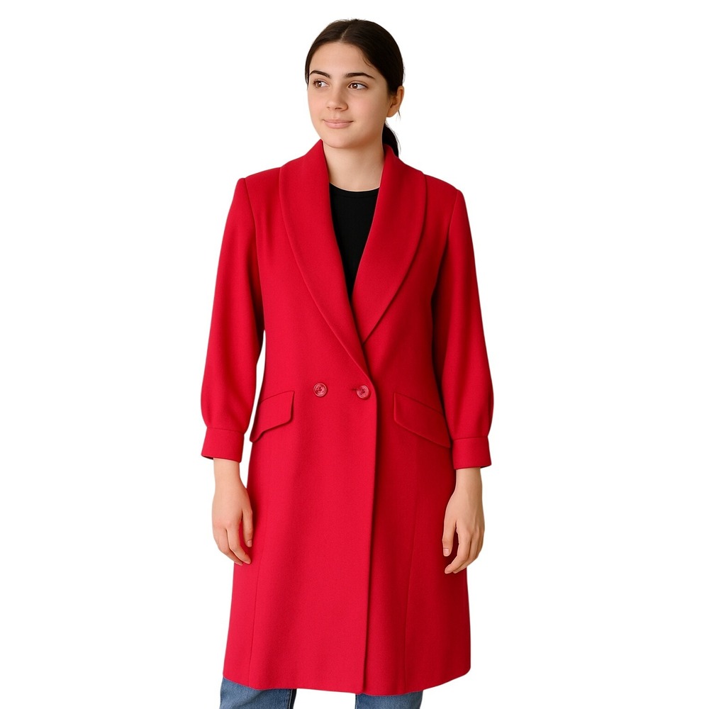 LA VOGUE VINTAGE Wool Trench Coat Pink Double Breasted‎ Longline Overcoat